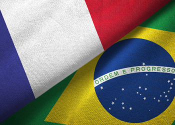 Brazil and France flag together realtions textile cloth fabric texture