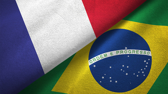 Brazil and France flag together realtions textile cloth fabric texture