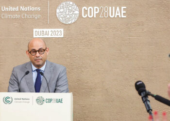 Simon Stiell, UNFCCC Executive Secretary speaks to media at the UN Climate Change Conference COP28 at Expo City in Dubai, United Arab Emirates.