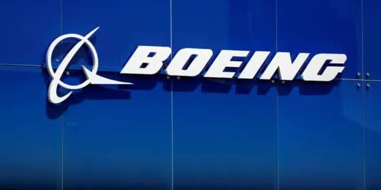 FILE PHOTO: A Boeing logo is seen at the 54th International Paris Airshow at Le Bourget Airport near Paris, France, June 18, 2023. REUTERS/Benoit Tessier/File Photo