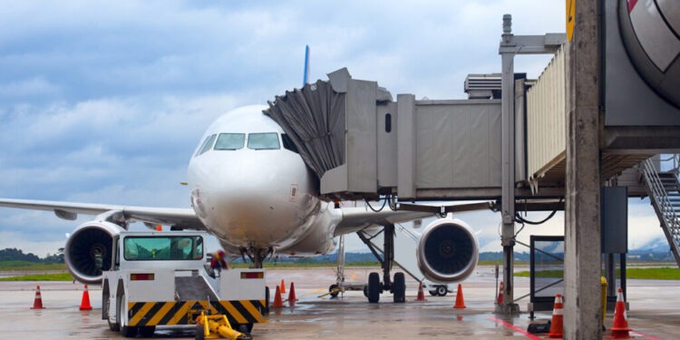 Plane on tarmac at the airport of Curitiba, Brazil